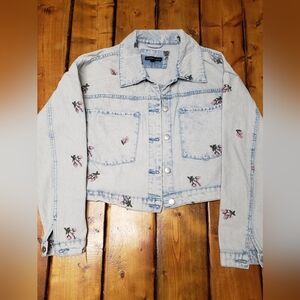 Sincerly Jules Floral Embroidered Denim Jacket